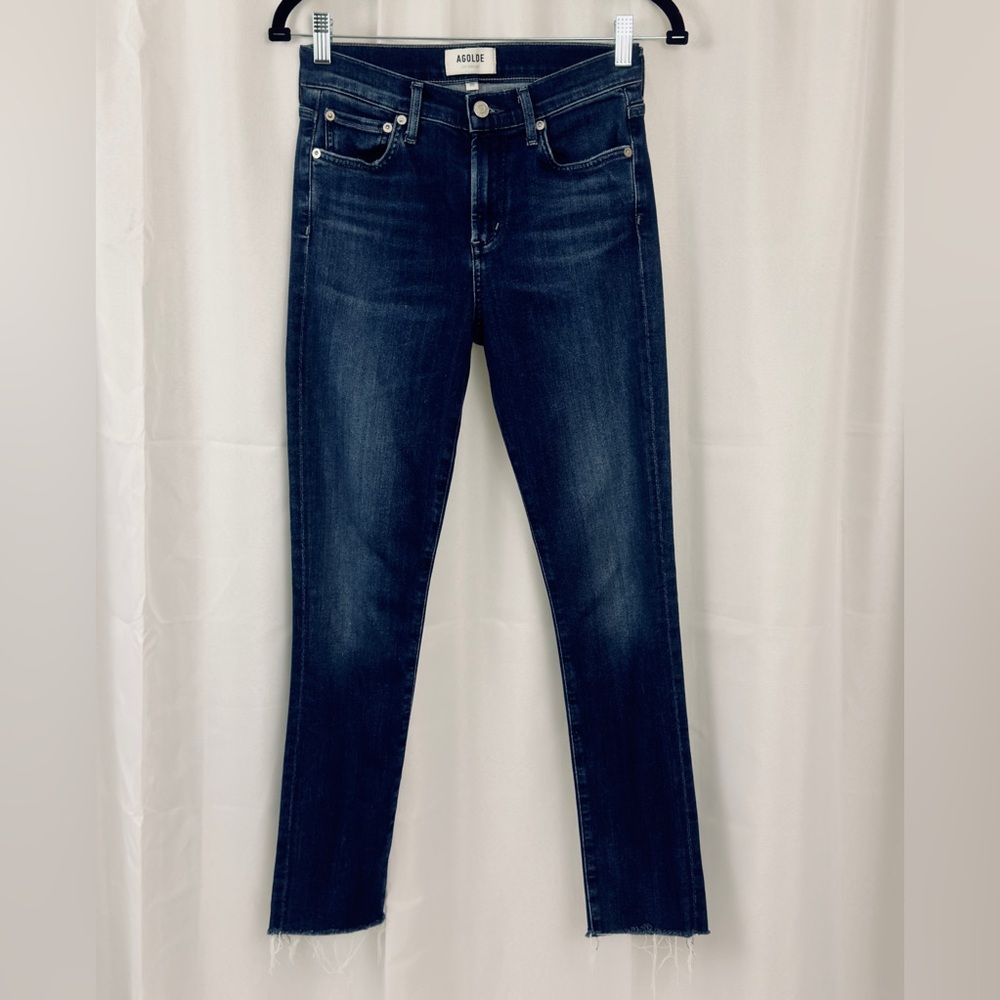 Agolde Sophie Dark Blue Straight Crop Raw Edge Jeans 25 Preloved Excellent